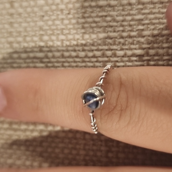Silver and Blue Wire Wrapped Ring - Picture 3 of 3